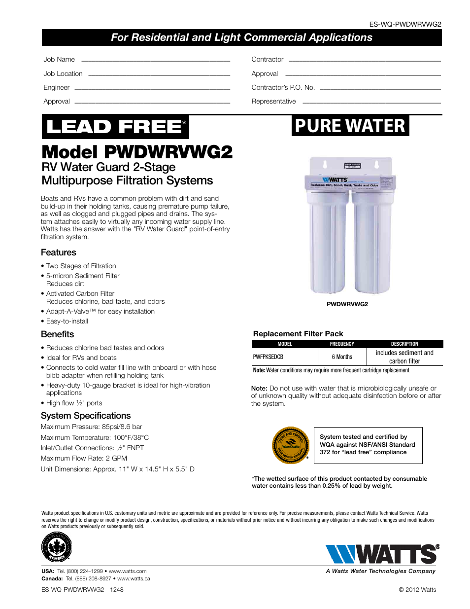 Watts PWDWRVWG2 User Manual | 1 page