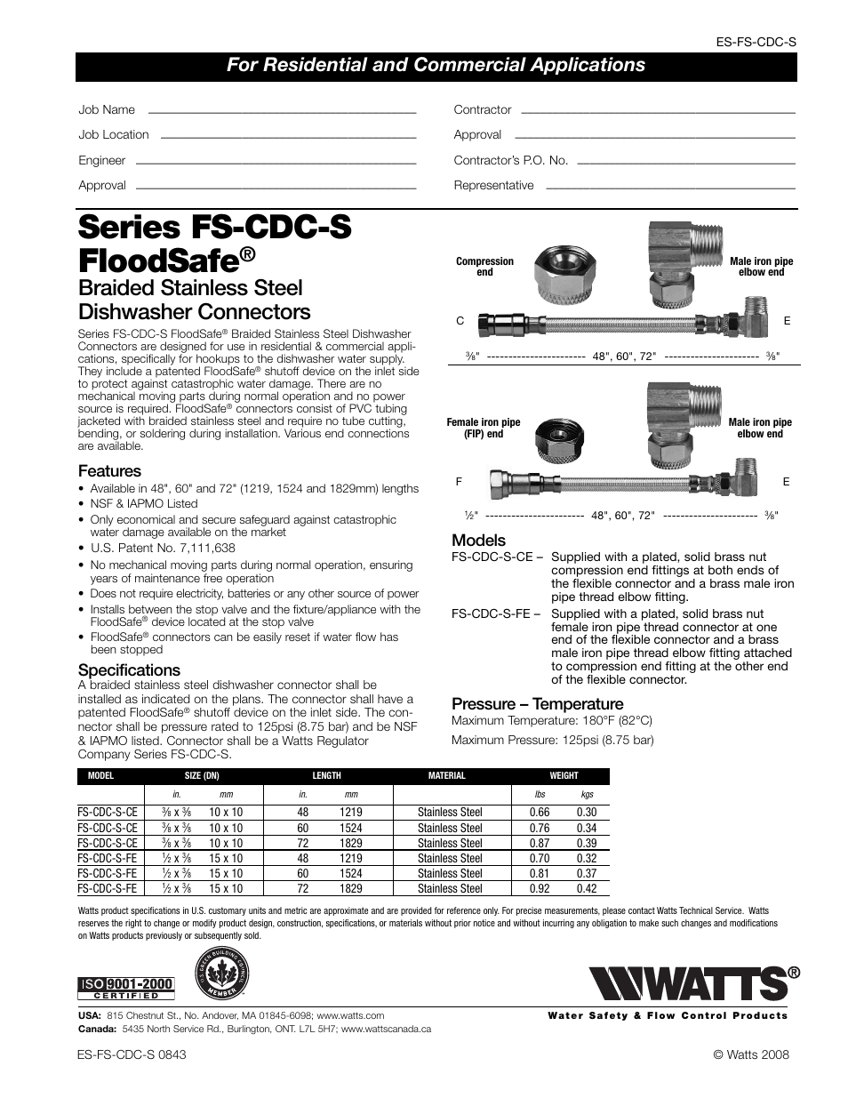 Watts FS-CDC-S User Manual | 1 page