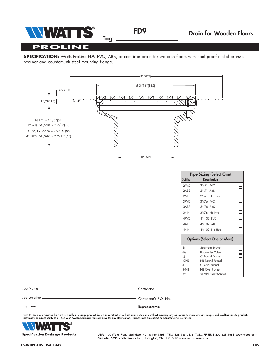 Watts FD9 User Manual | 1 page