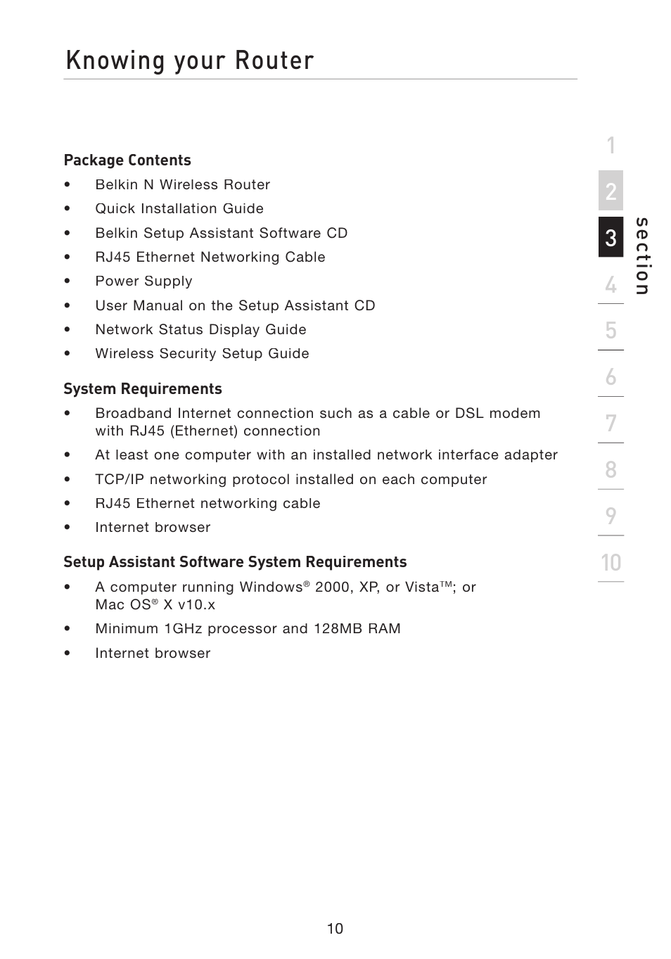 Knowing your router, Se ct io n | Belkin F5D8233-4 User Manual | Page 13 / 104