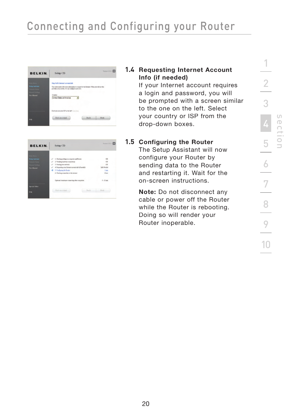 Connecting and configuring your router | Belkin F5D8233-4 User Manual | Page 23 / 104