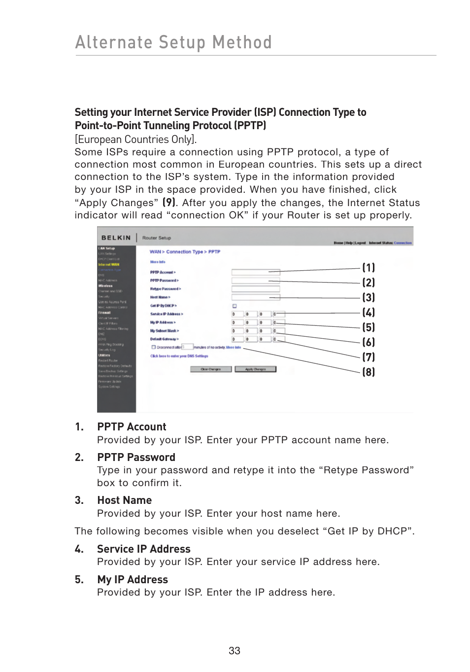 Alternate setup method | Belkin F5D8233-4 User Manual | Page 36 / 104