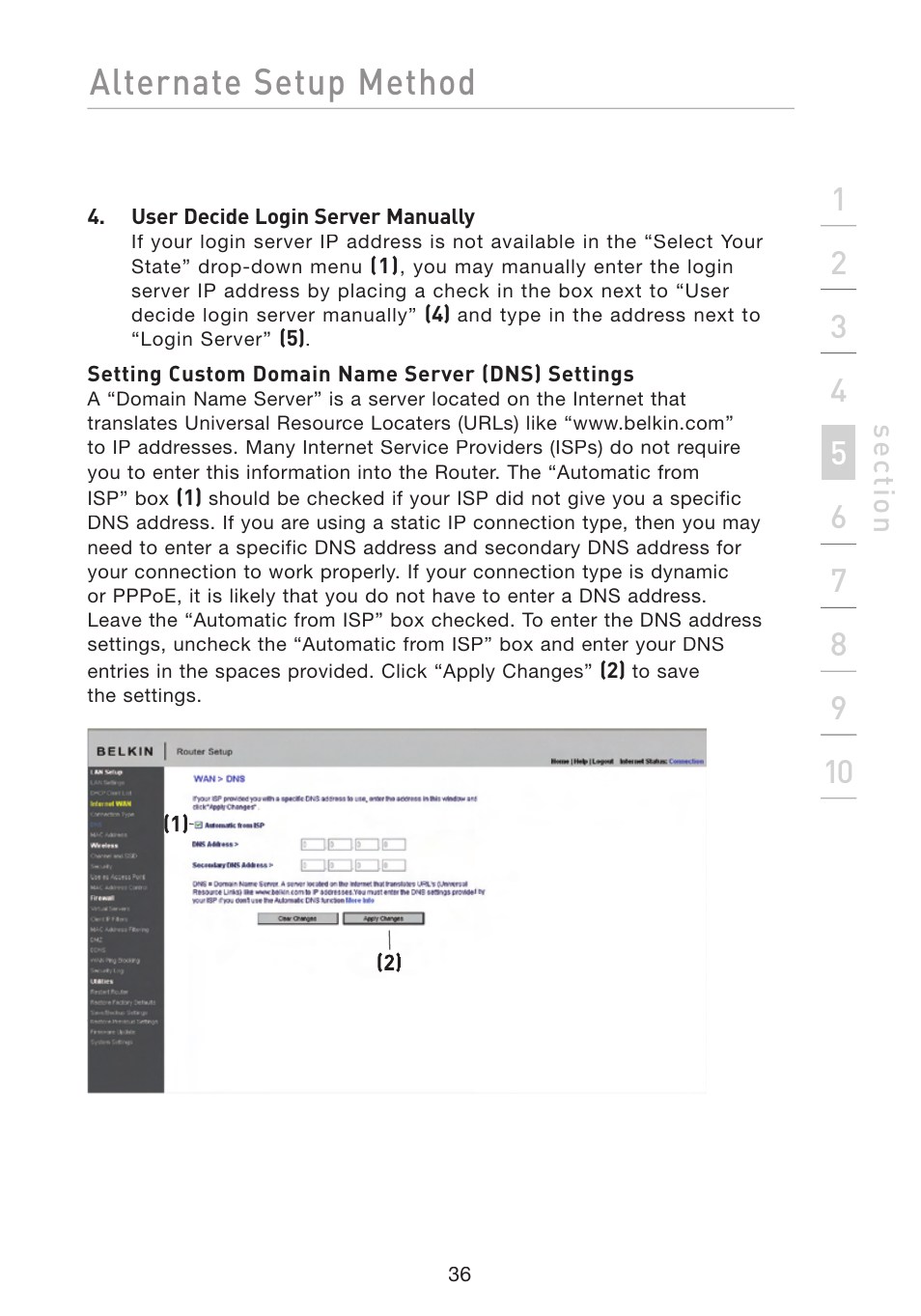 Alternate setup method, Se ct io n | Belkin F5D8233-4 User Manual | Page 39 / 104