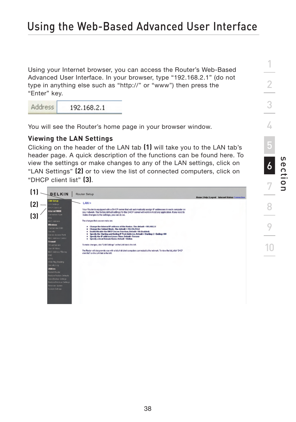Using the web-based advanced user interface | Belkin F5D8233-4 User Manual | Page 41 / 104