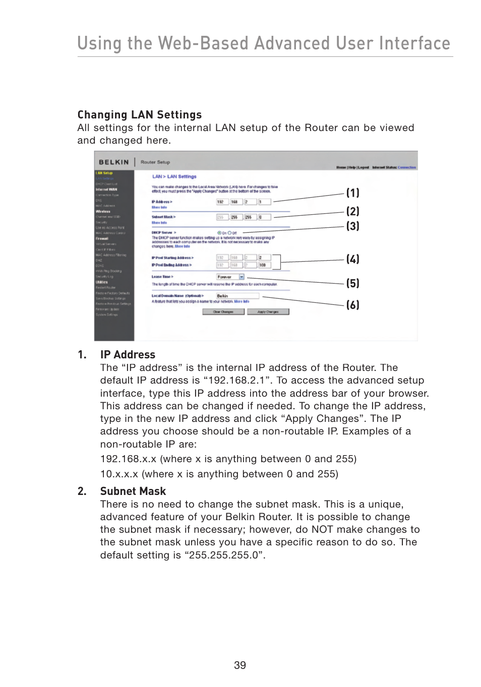 Using the web-based advanced user interface | Belkin F5D8233-4 User Manual | Page 42 / 104