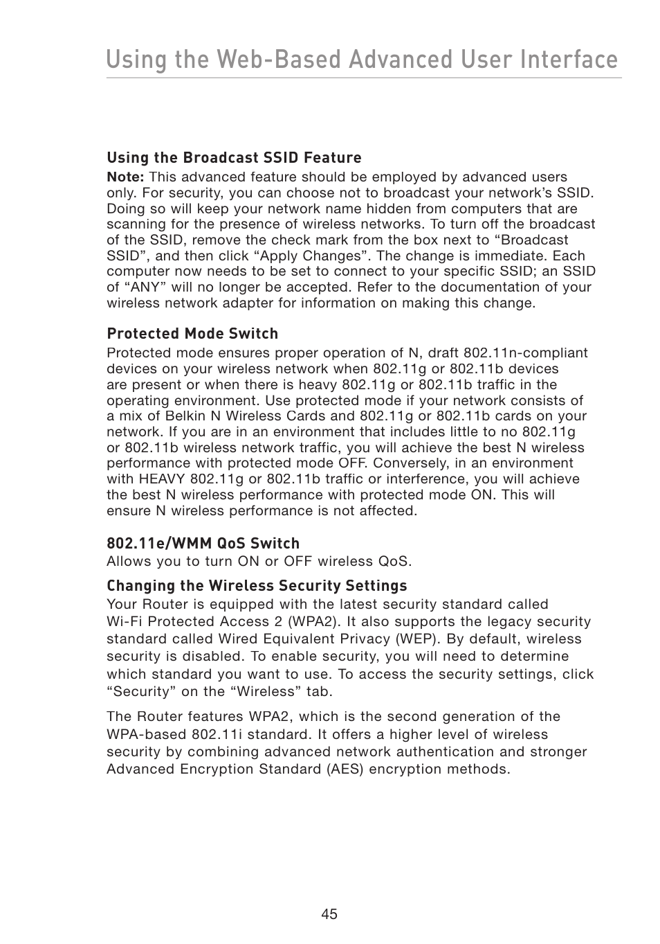 Using the web-based advanced user interface | Belkin F5D8233-4 User Manual | Page 48 / 104