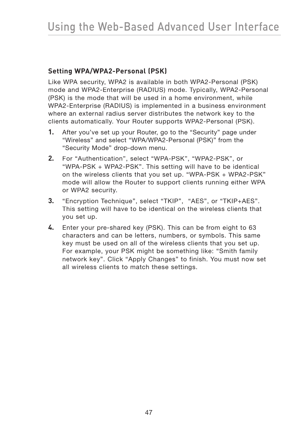 Using the web-based advanced user interface | Belkin F5D8233-4 User Manual | Page 50 / 104