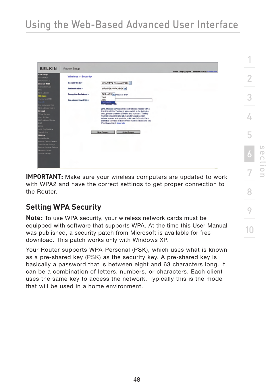 Using the web-based advanced user interface | Belkin F5D8233-4 User Manual | Page 51 / 104