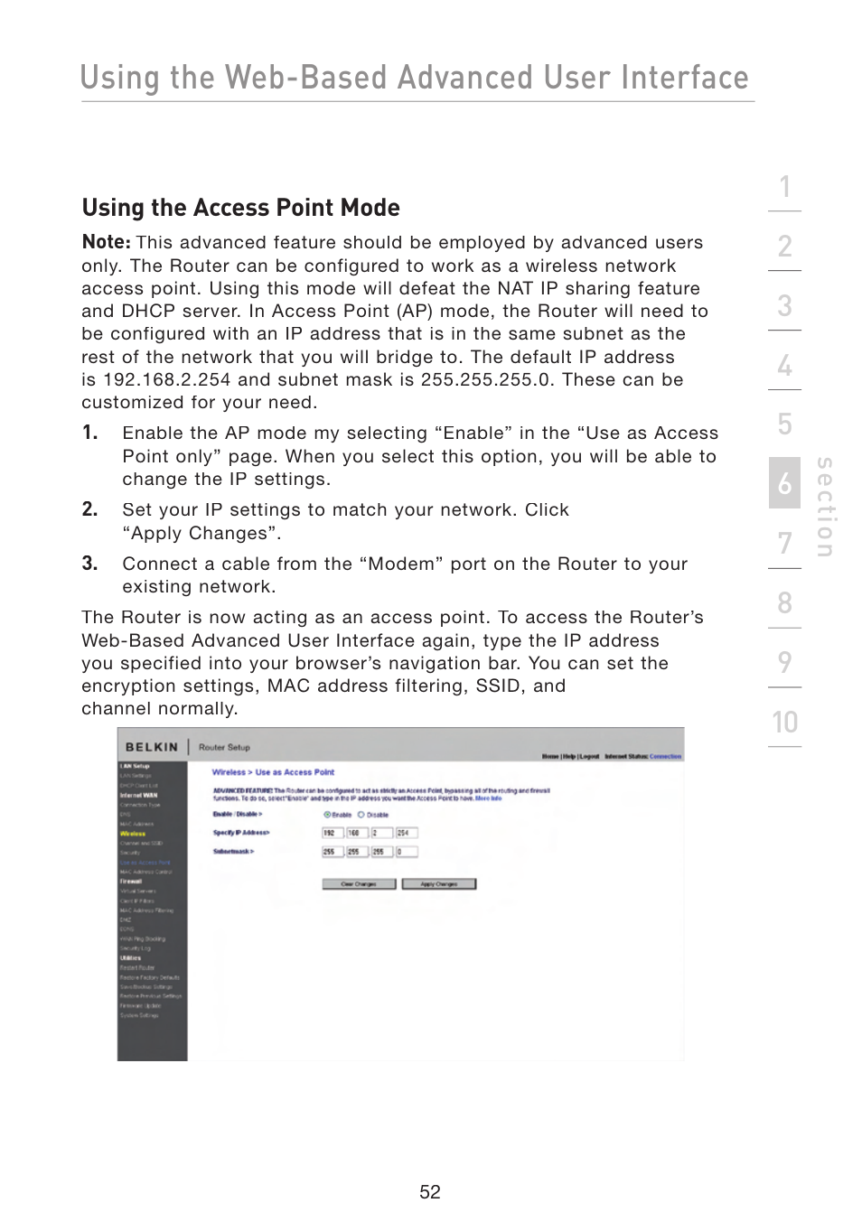 Using the web-based advanced user interface | Belkin F5D8233-4 User Manual | Page 55 / 104