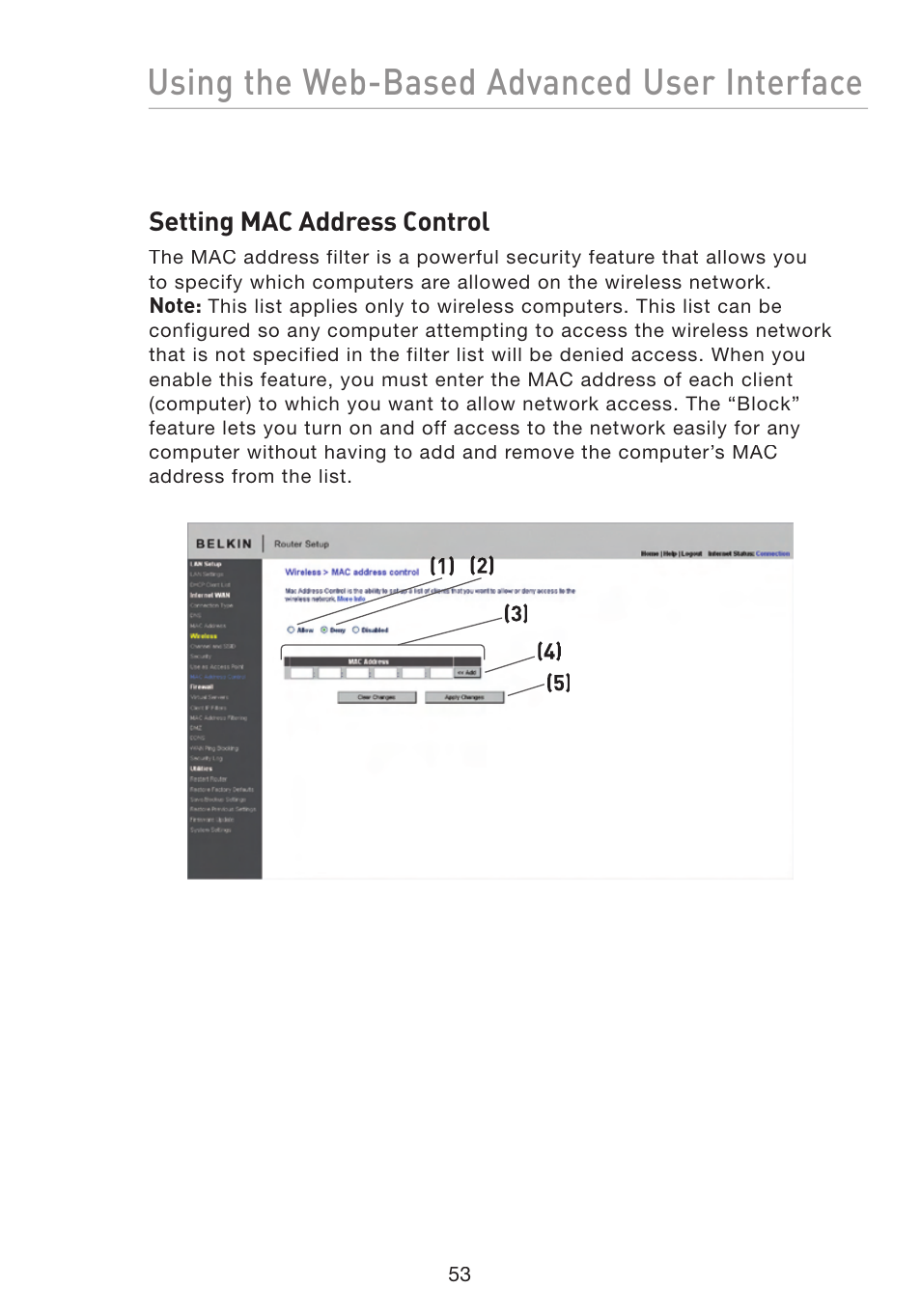 Using the web-based advanced user interface | Belkin F5D8233-4 User Manual | Page 56 / 104