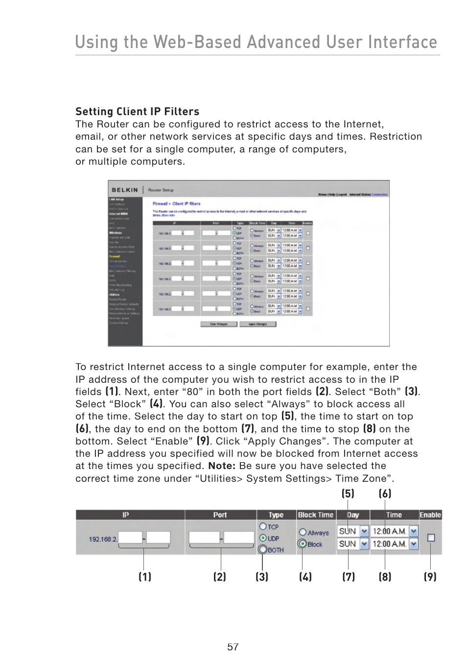 Using the web-based advanced user interface | Belkin F5D8233-4 User Manual | Page 60 / 104
