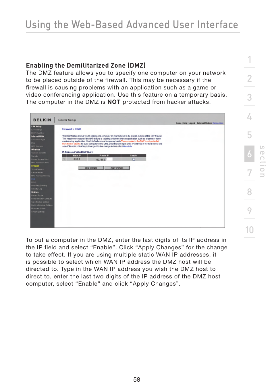 Using the web-based advanced user interface | Belkin F5D8233-4 User Manual | Page 61 / 104