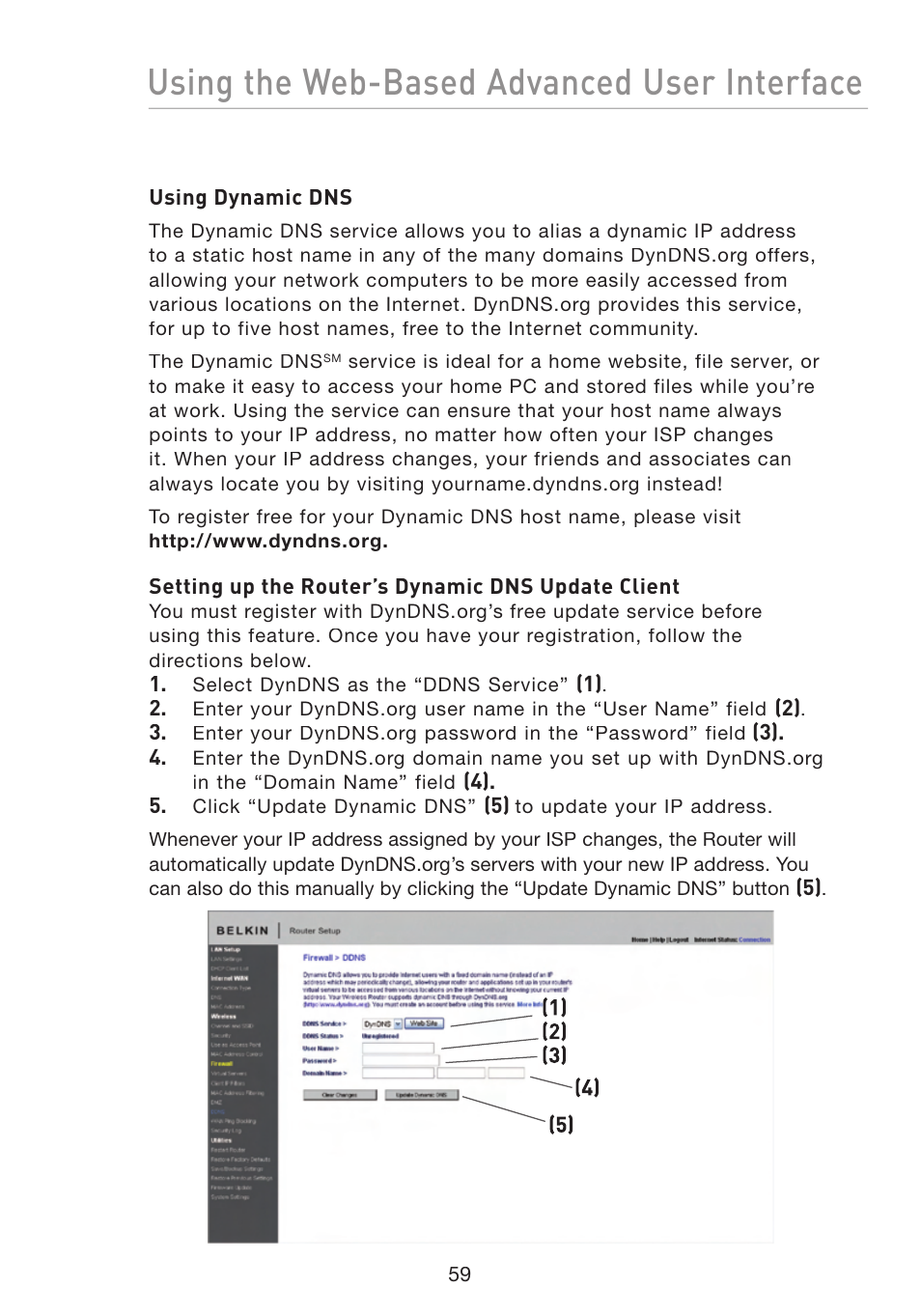 Using the web-based advanced user interface | Belkin F5D8233-4 User Manual | Page 62 / 104