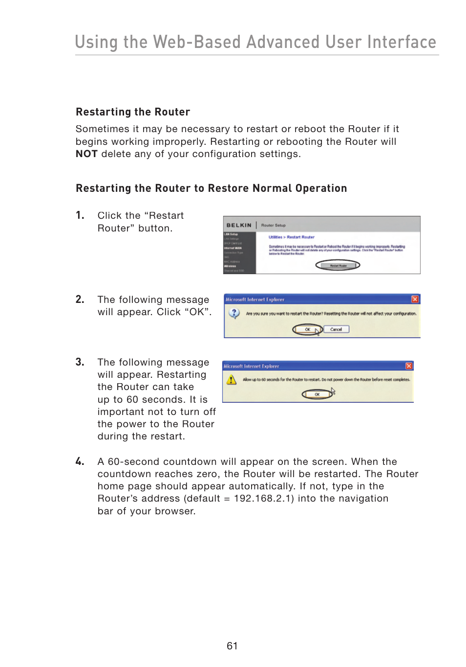 Using the web-based advanced user interface | Belkin F5D8233-4 User Manual | Page 64 / 104