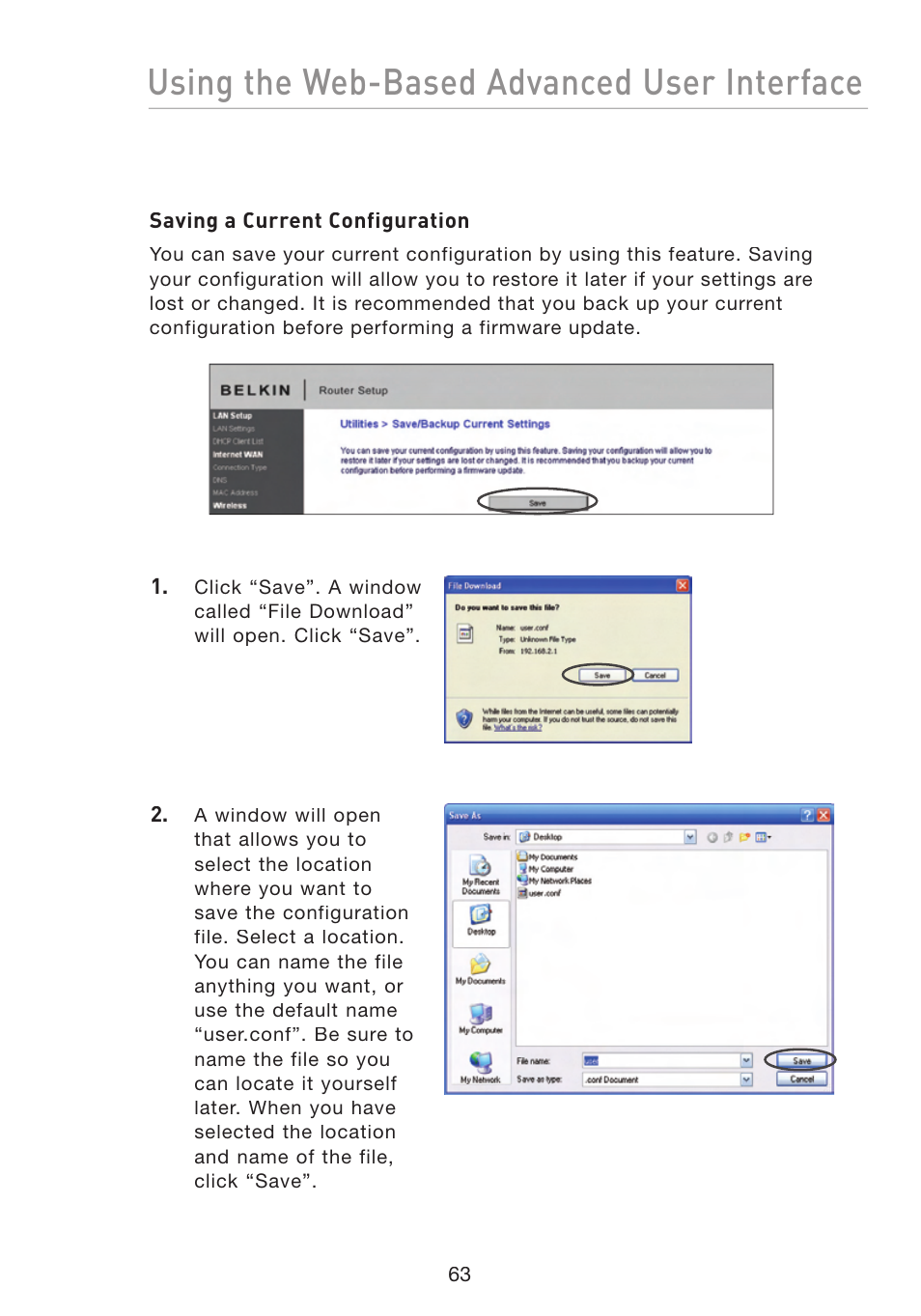 Using the web-based advanced user interface | Belkin F5D8233-4 User Manual | Page 66 / 104