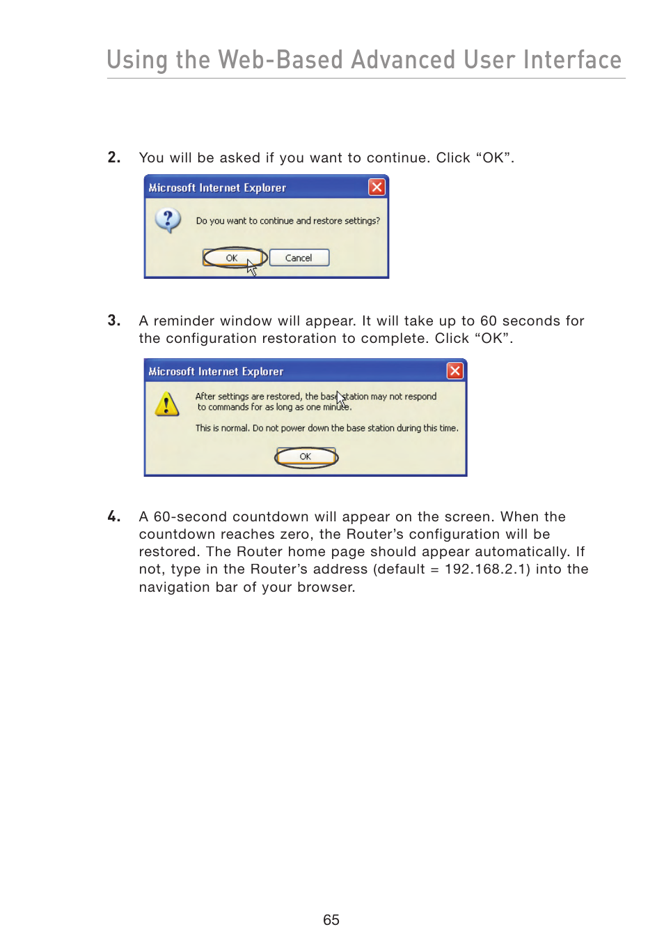 Using the web-based advanced user interface | Belkin F5D8233-4 User Manual | Page 68 / 104