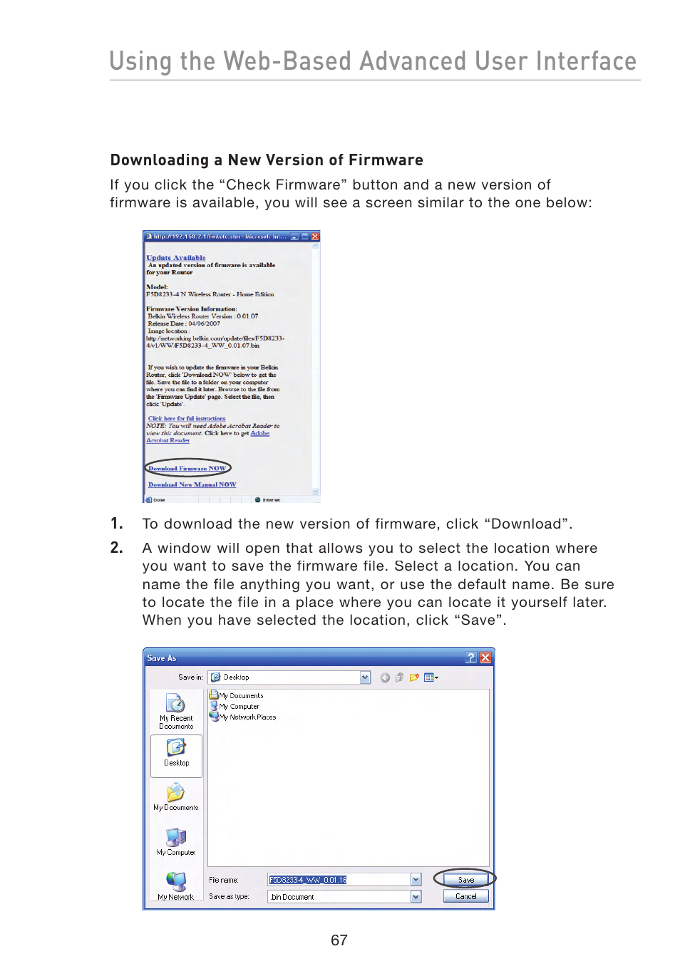 Using the web-based advanced user interface | Belkin F5D8233-4 User Manual | Page 70 / 104