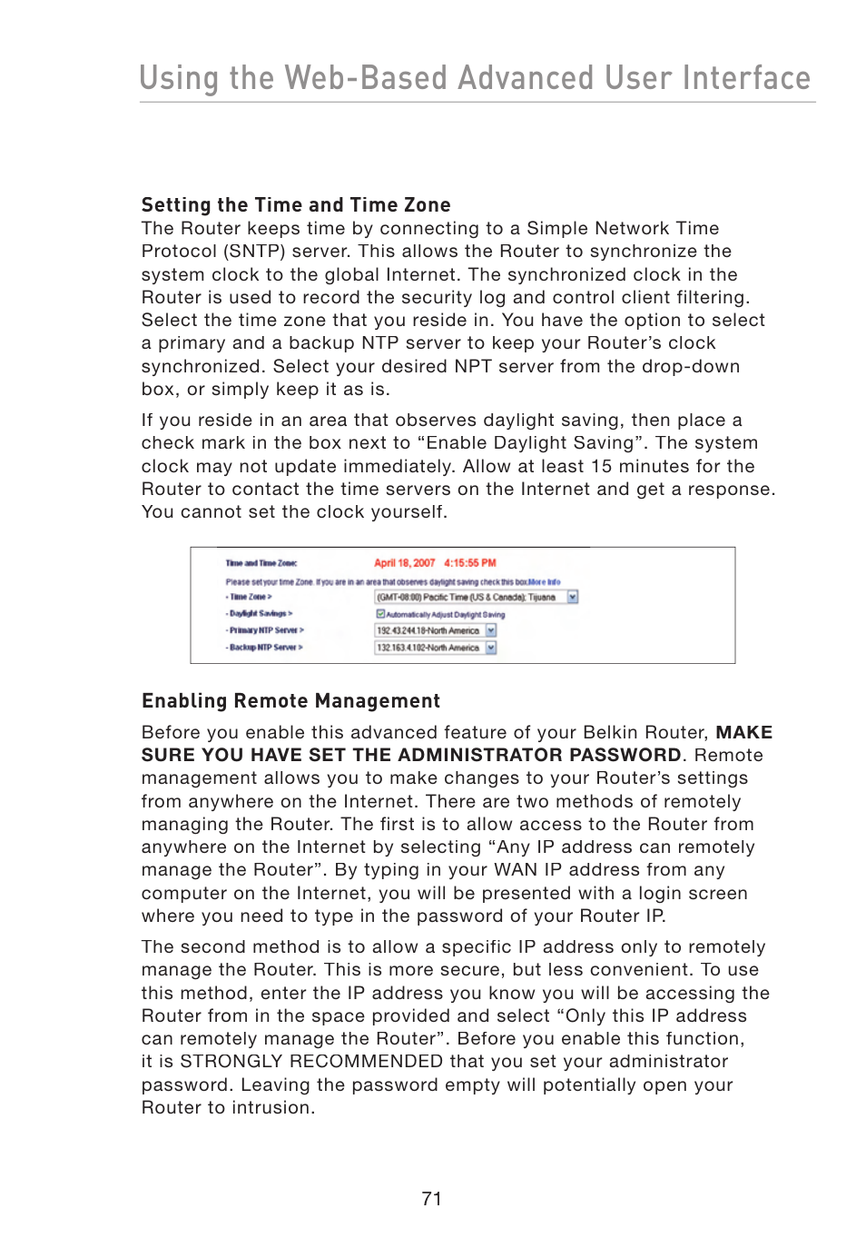 Using the web-based advanced user interface | Belkin F5D8233-4 User Manual | Page 74 / 104