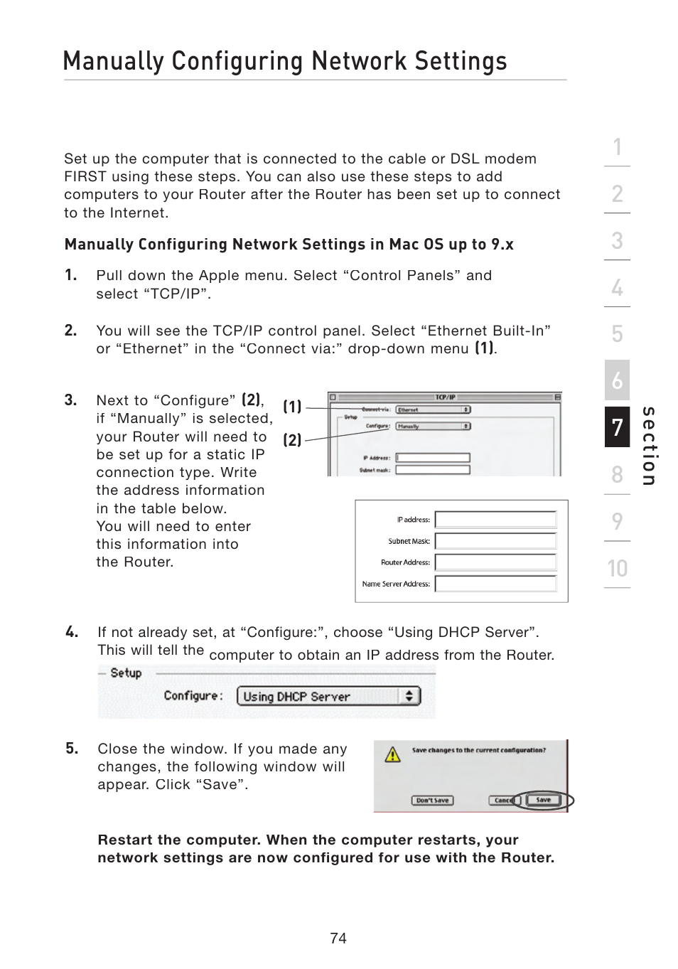 Manually configuring network settings, Se ct io n | Belkin F5D8233-4 User Manual | Page 77 / 104