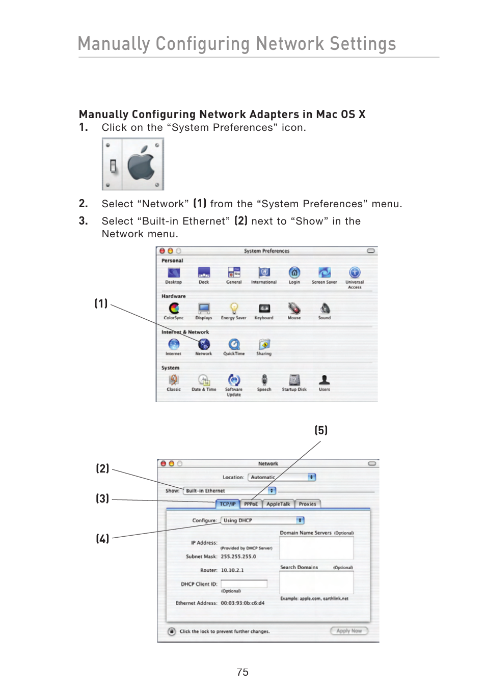 Manually configuring network settings | Belkin F5D8233-4 User Manual | Page 78 / 104