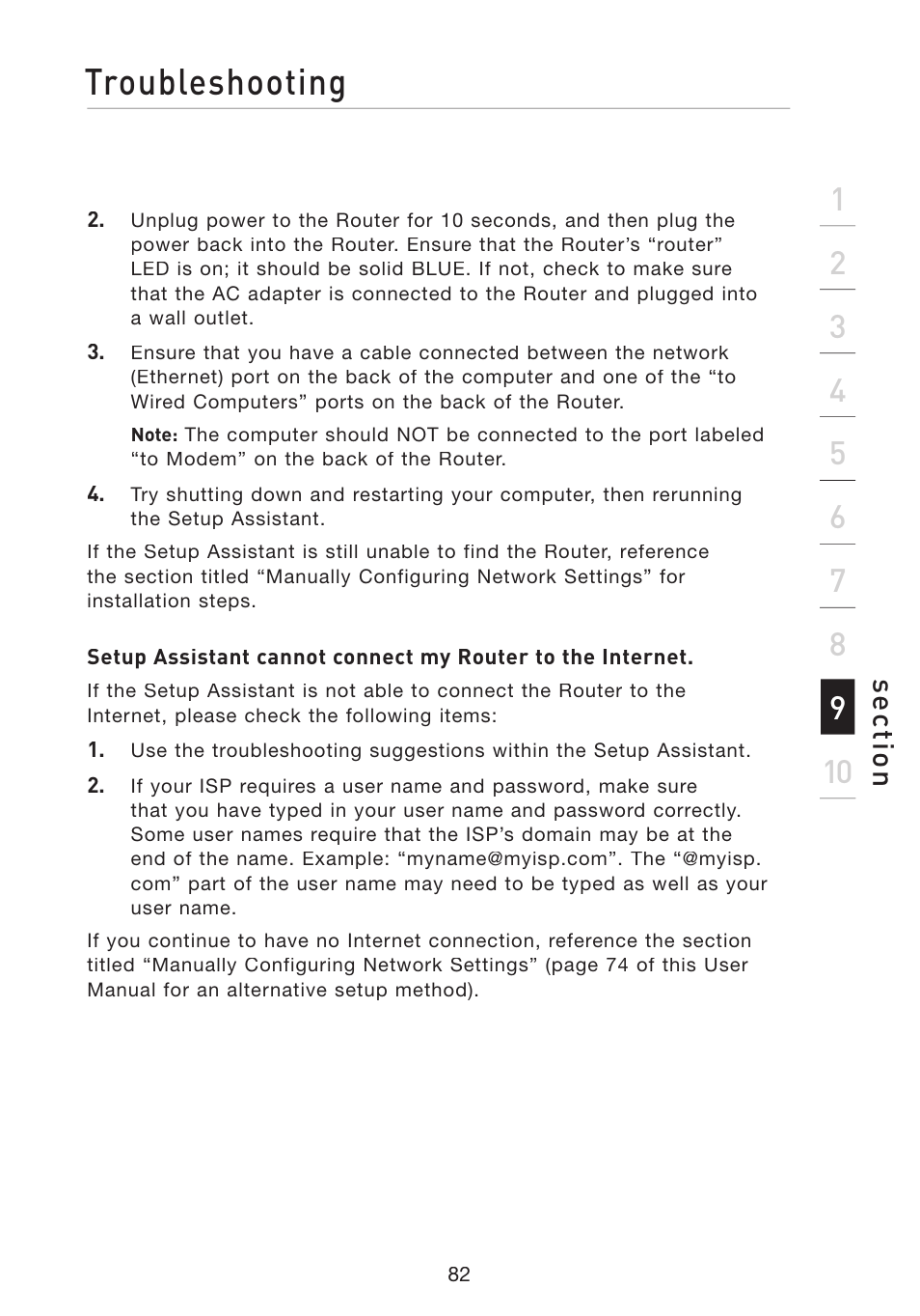 Troubleshooting, Se ct io n | Belkin F5D8233-4 User Manual | Page 85 / 104