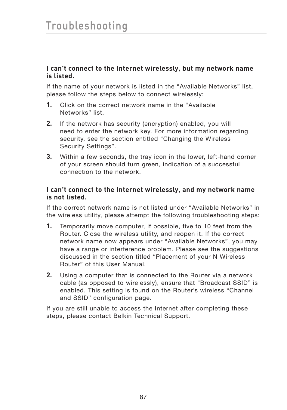 Troubleshooting | Belkin F5D8233-4 User Manual | Page 90 / 104