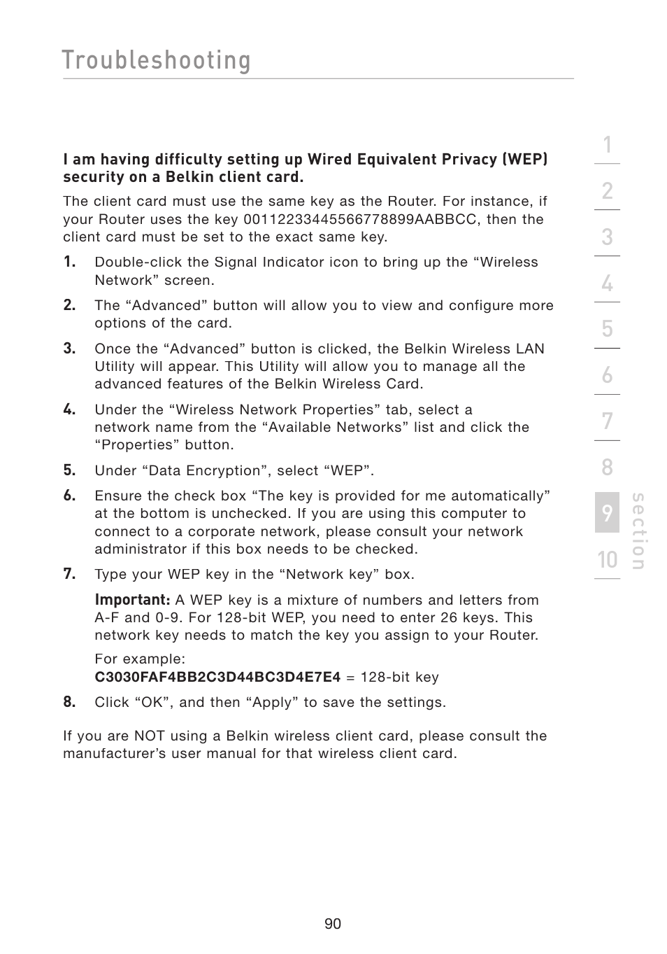 Troubleshooting, Se ct io n | Belkin F5D8233-4 User Manual | Page 93 / 104