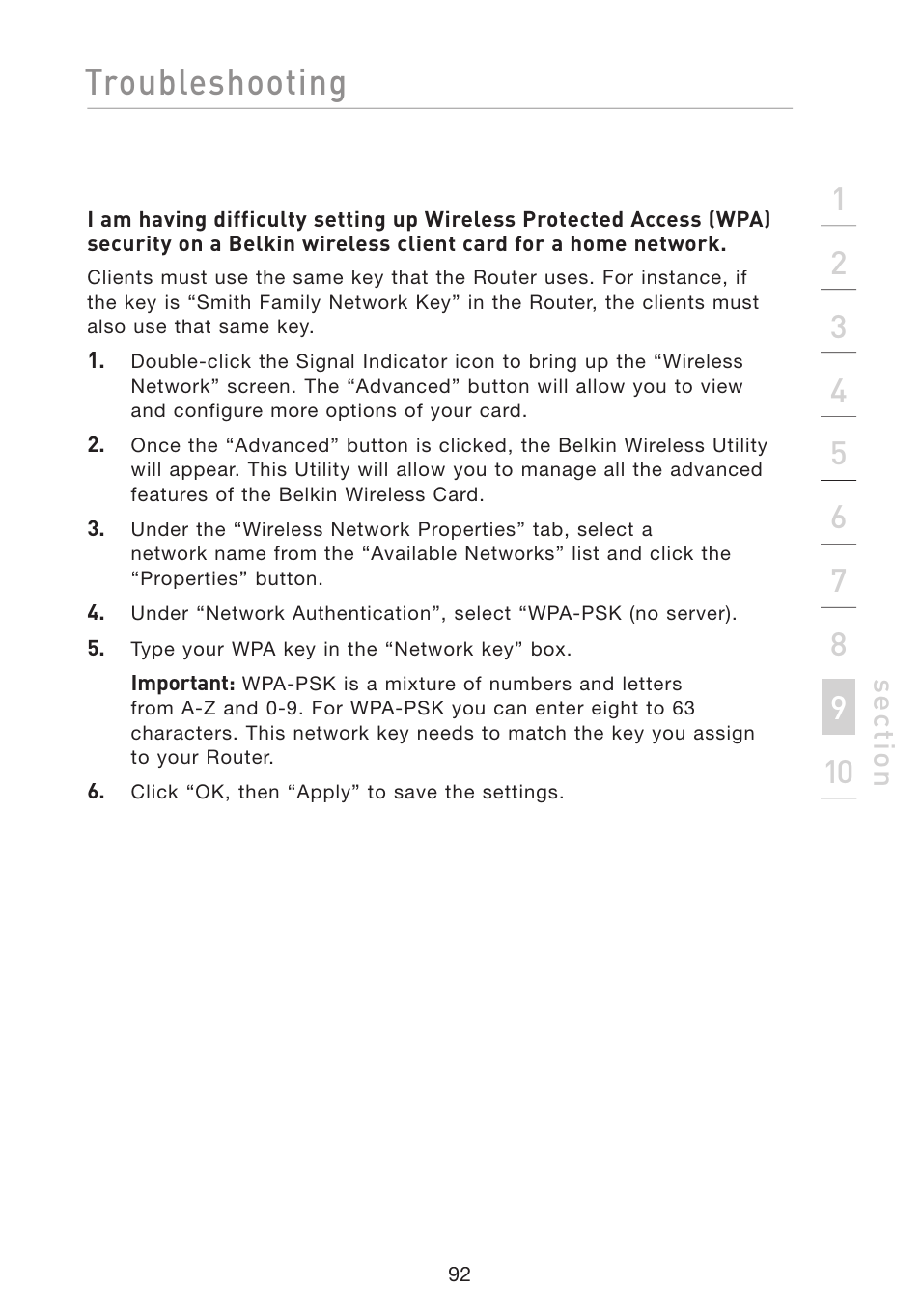 Troubleshooting, Se ct io n | Belkin F5D8233-4 User Manual | Page 95 / 104
