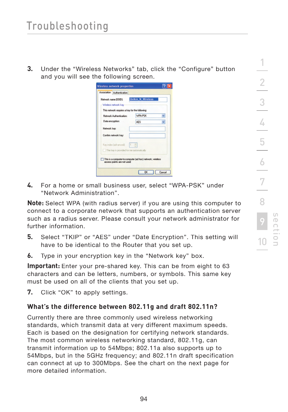 Troubleshooting, Se ct io n | Belkin F5D8233-4 User Manual | Page 97 / 104