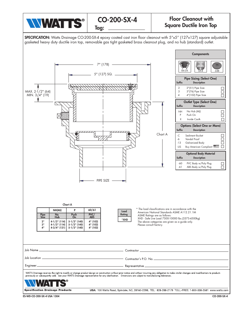 Watts CO-200-SX-4 User Manual | 1 page