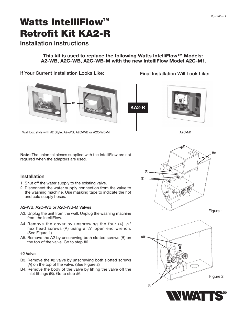 Watts KA2-R User Manual | 2 pages