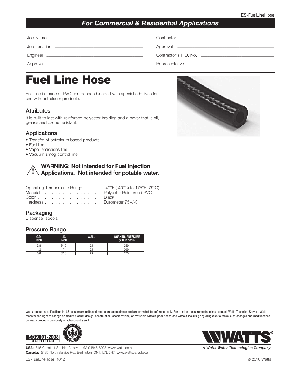 Watts Fuel Line - Reels User Manual | 1 page