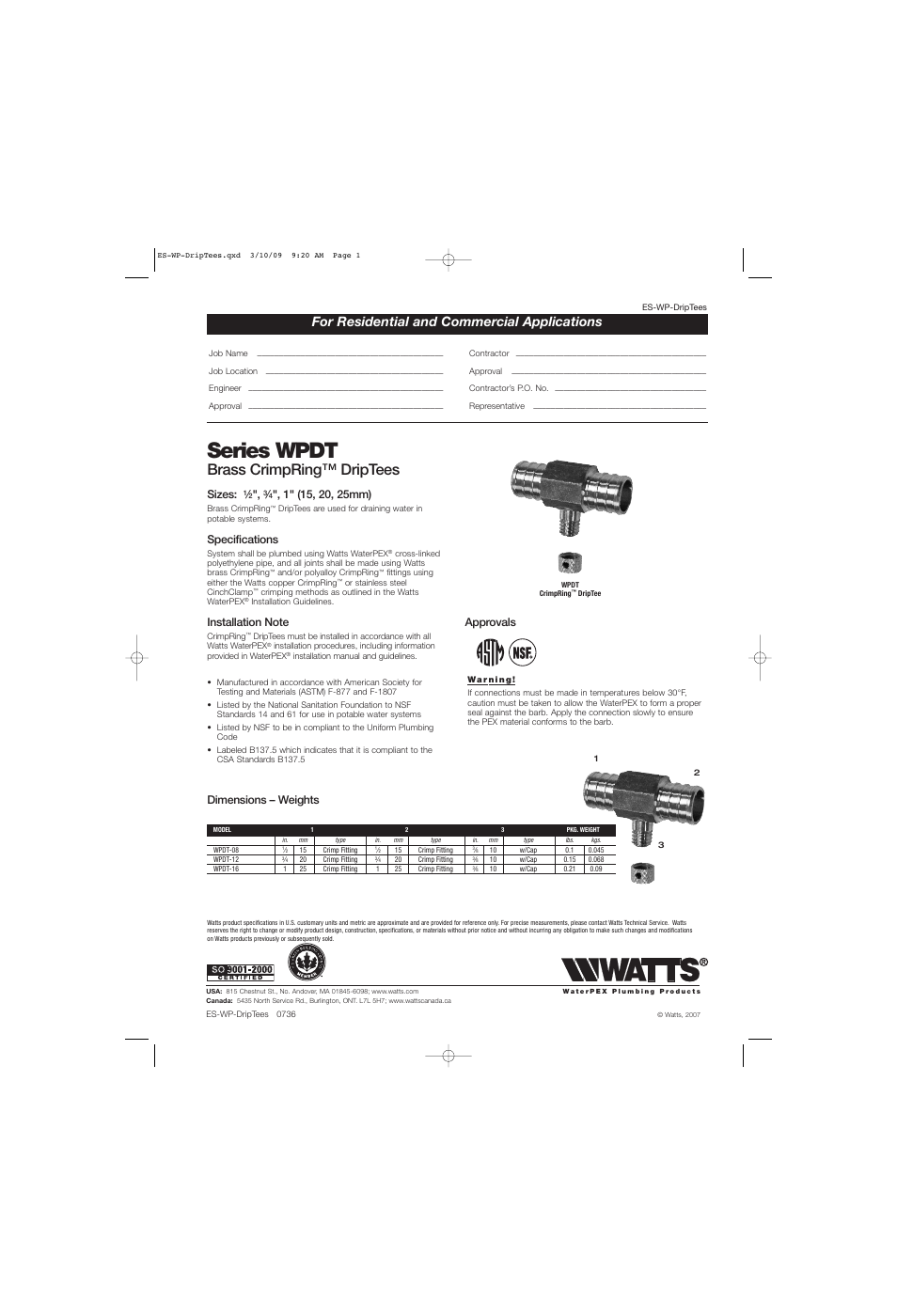 Watts WPDT User Manual | 1 page