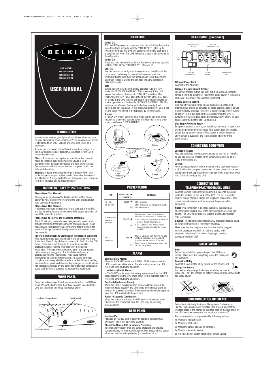 Belkin F6C650ZSER-SB User Manual | 2 pages