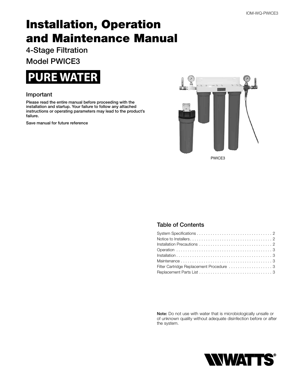Watts PWICE3 User Manual | 4 pages