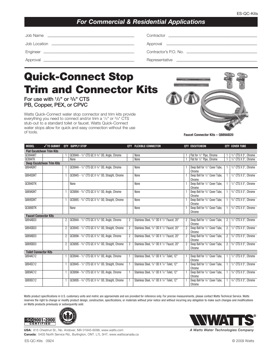 Watts QC894TK User Manual | 1 page