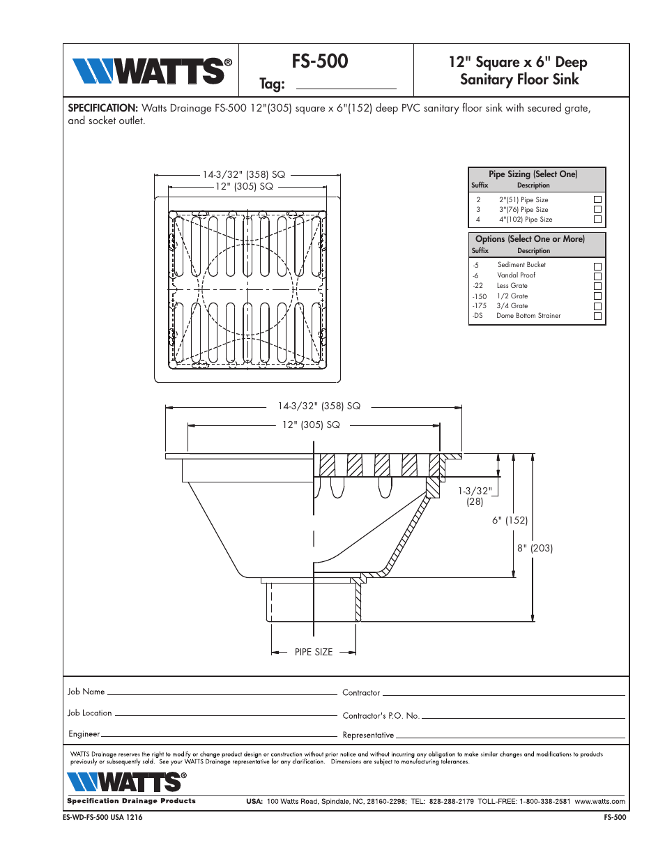 Watts FS-500 User Manual | 1 page