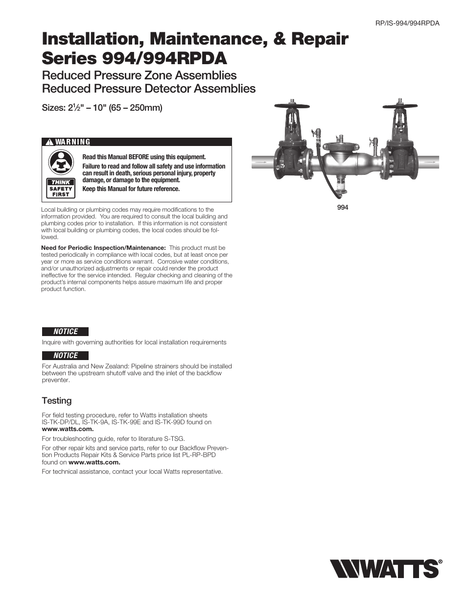 Watts 994 User Manual | 8 pages