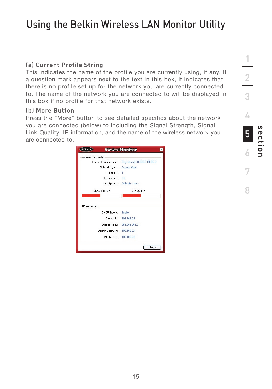 Using the belkin wireless lan monitor utility | Belkin F5D7050 User Manual | Page 17 / 42