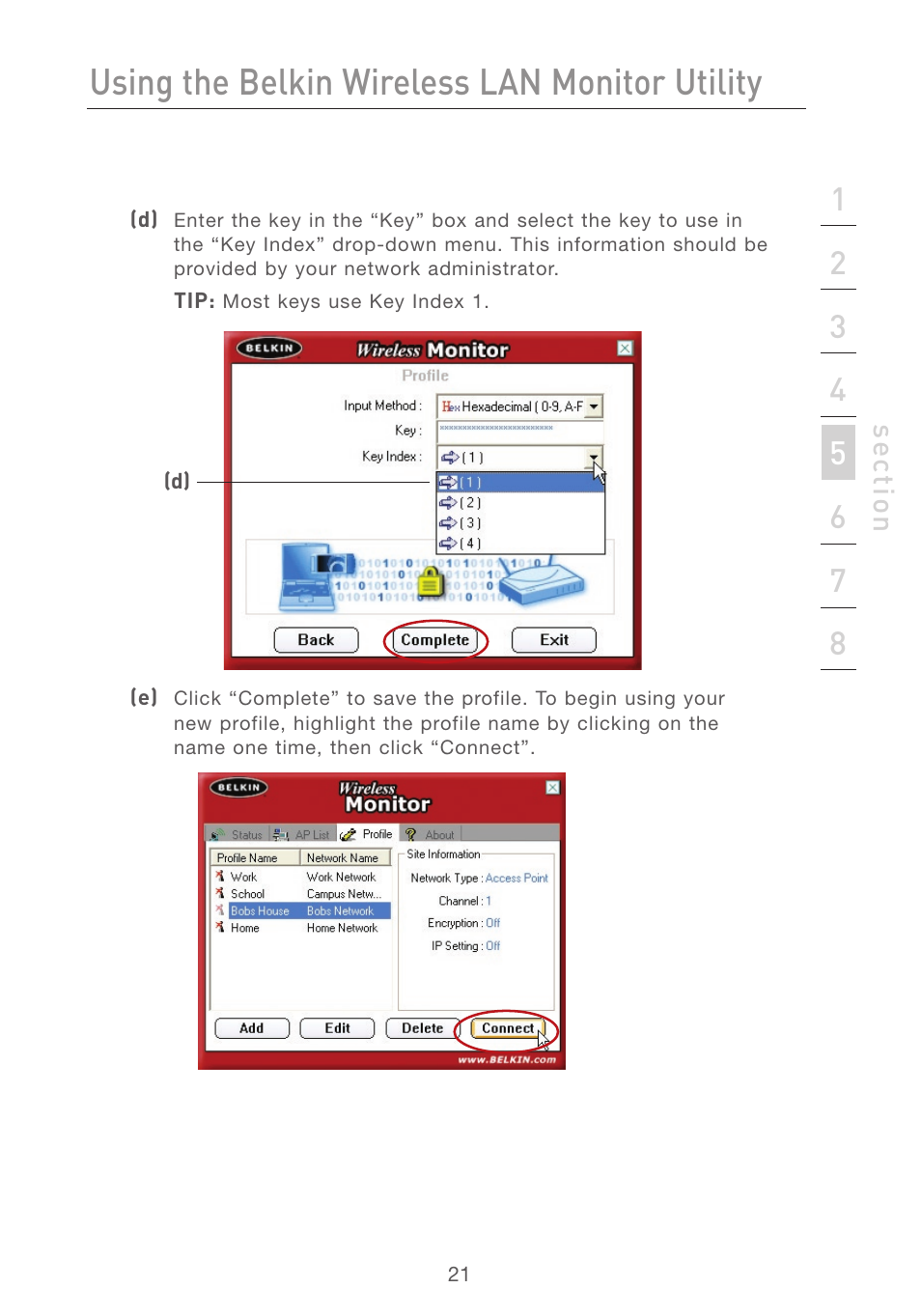 Using the belkin wireless lan monitor utility | Belkin F5D7050 User Manual | Page 23 / 42