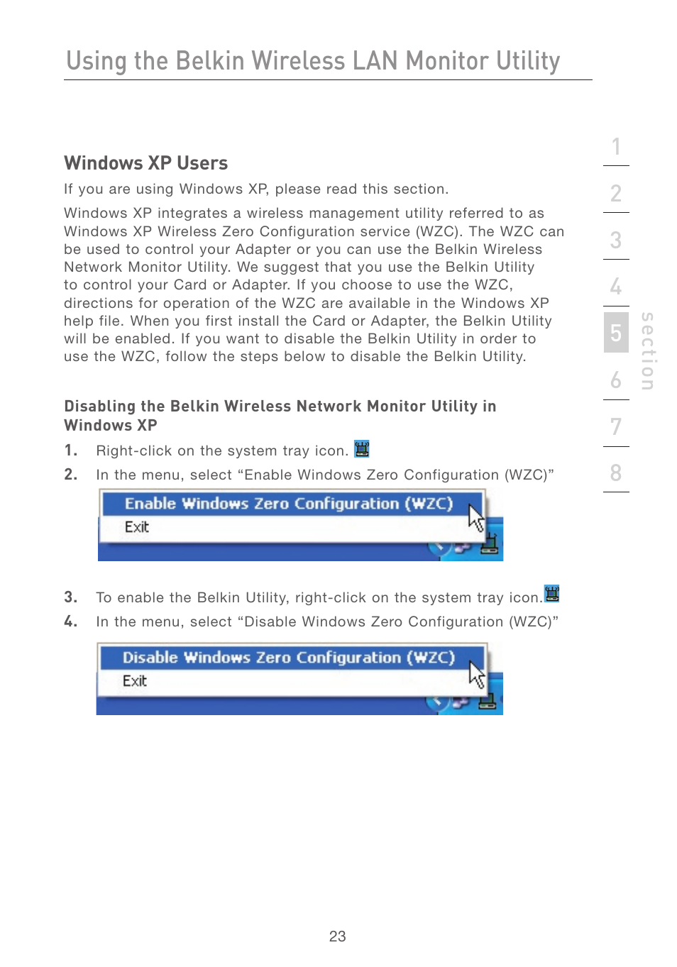 Using the belkin wireless lan monitor utility | Belkin F5D7050 User Manual | Page 25 / 42