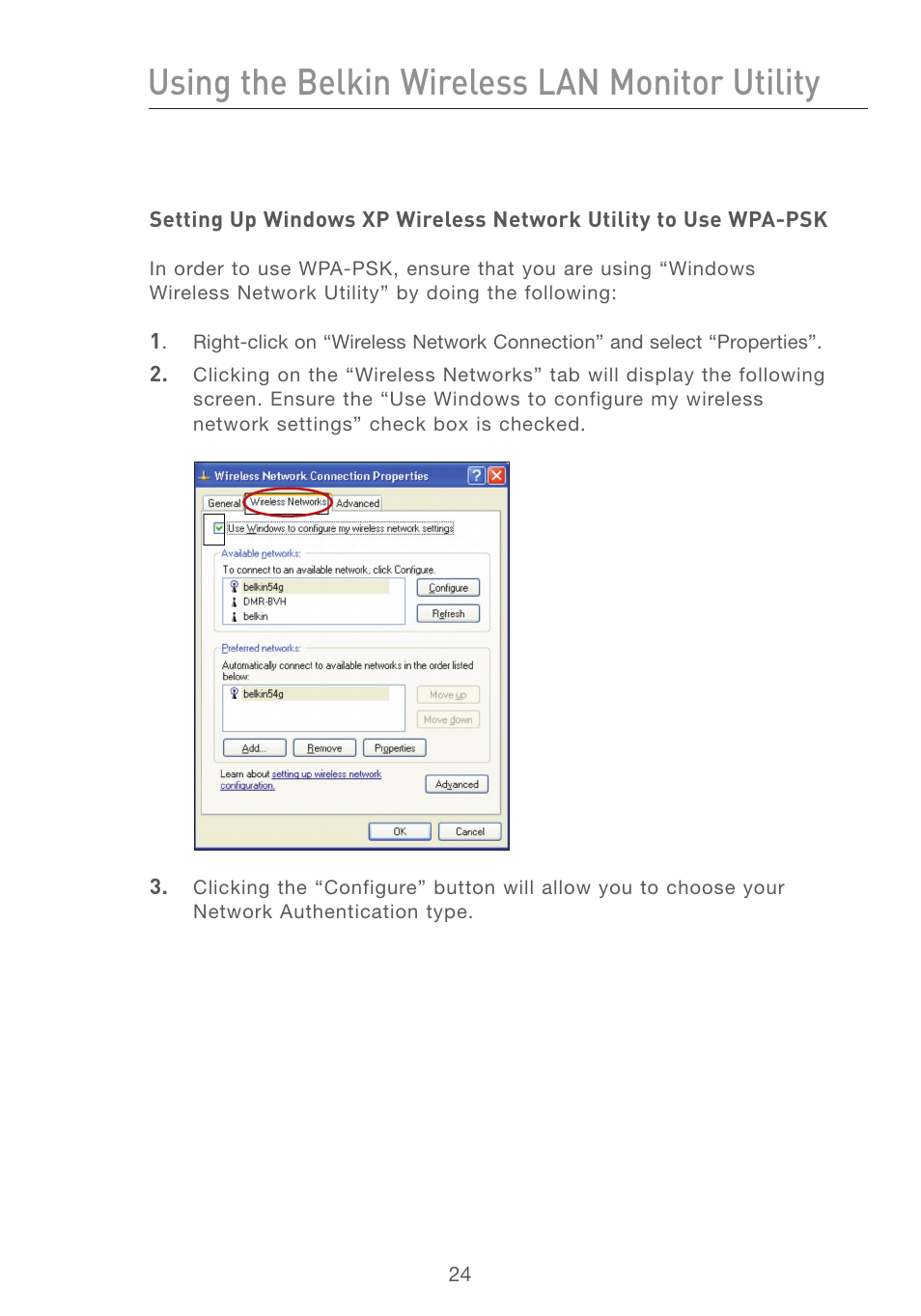 Using the belkin wireless lan monitor utility | Belkin F5D7050 User Manual | Page 26 / 42