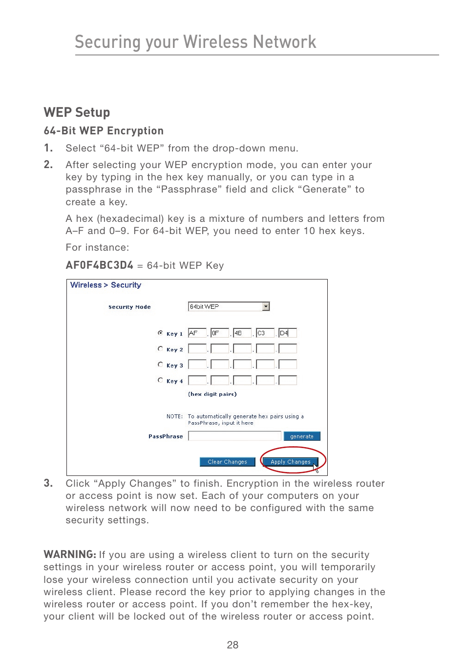 Securing your wireless network | Belkin F5D7050 User Manual | Page 30 / 42