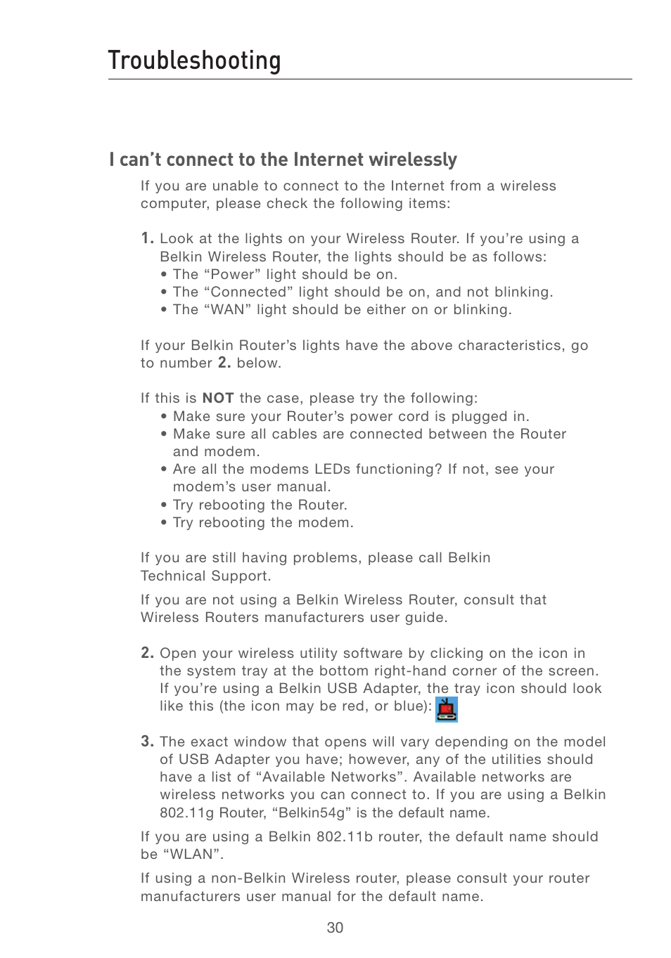 Troubleshooting, Se ct io n | Belkin F5D7050 User Manual | Page 32 / 42