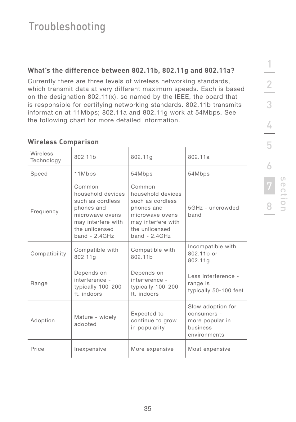 Troubleshooting, Se ct io n | Belkin F5D7050 User Manual | Page 37 / 42