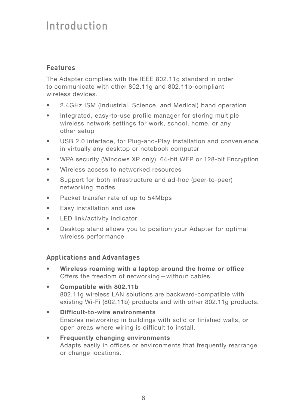 Introduction, Se ct io n | Belkin F5D7050 User Manual | Page 8 / 42