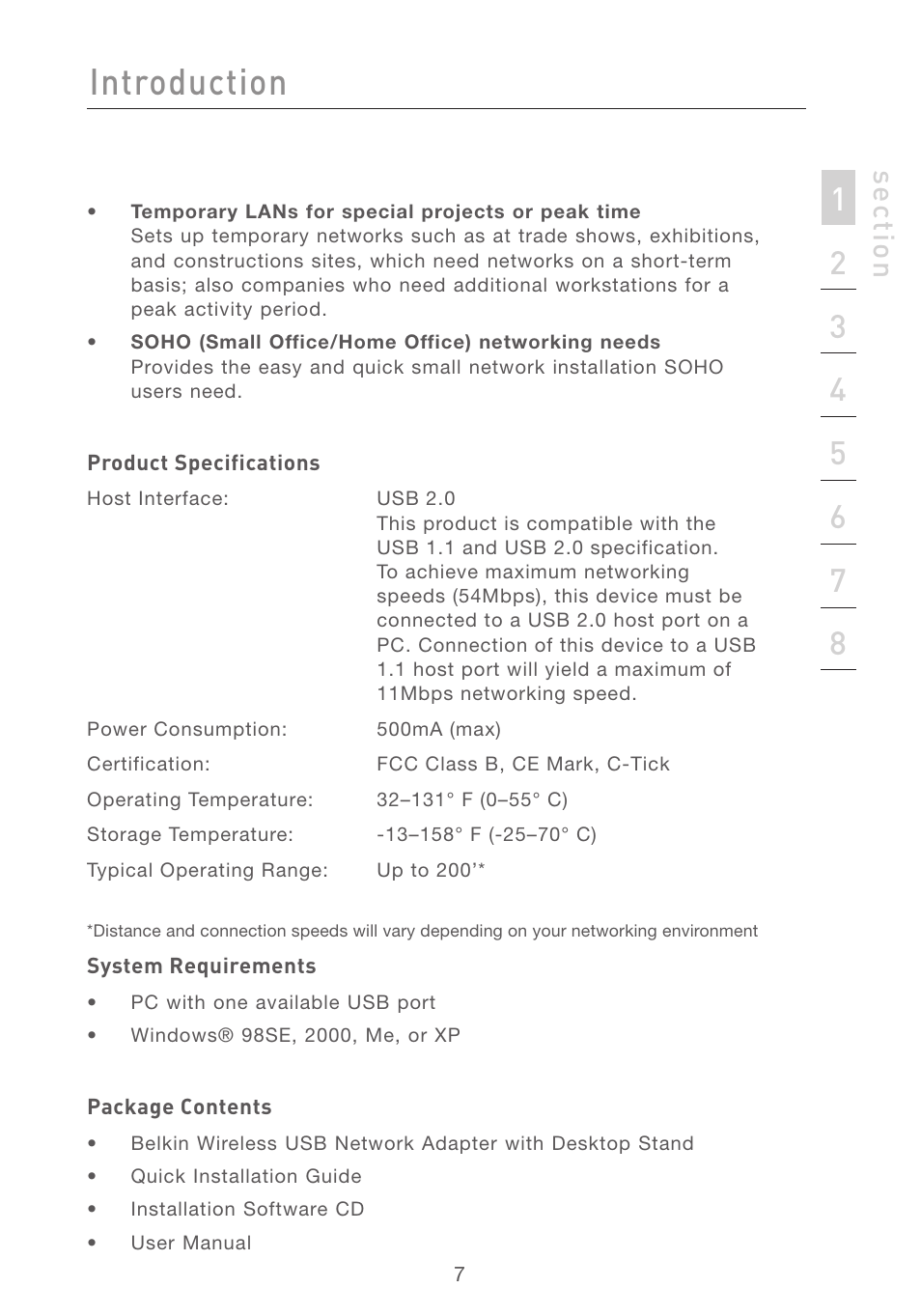 Introduction, Se ct io n | Belkin F5D7050 User Manual | Page 9 / 42