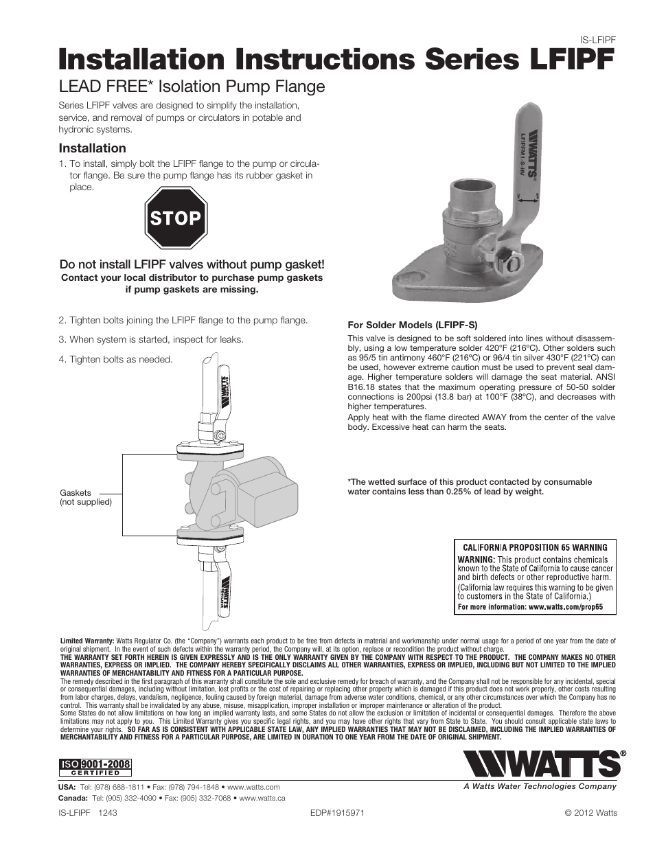 Watts IPF User Manual | 1 page