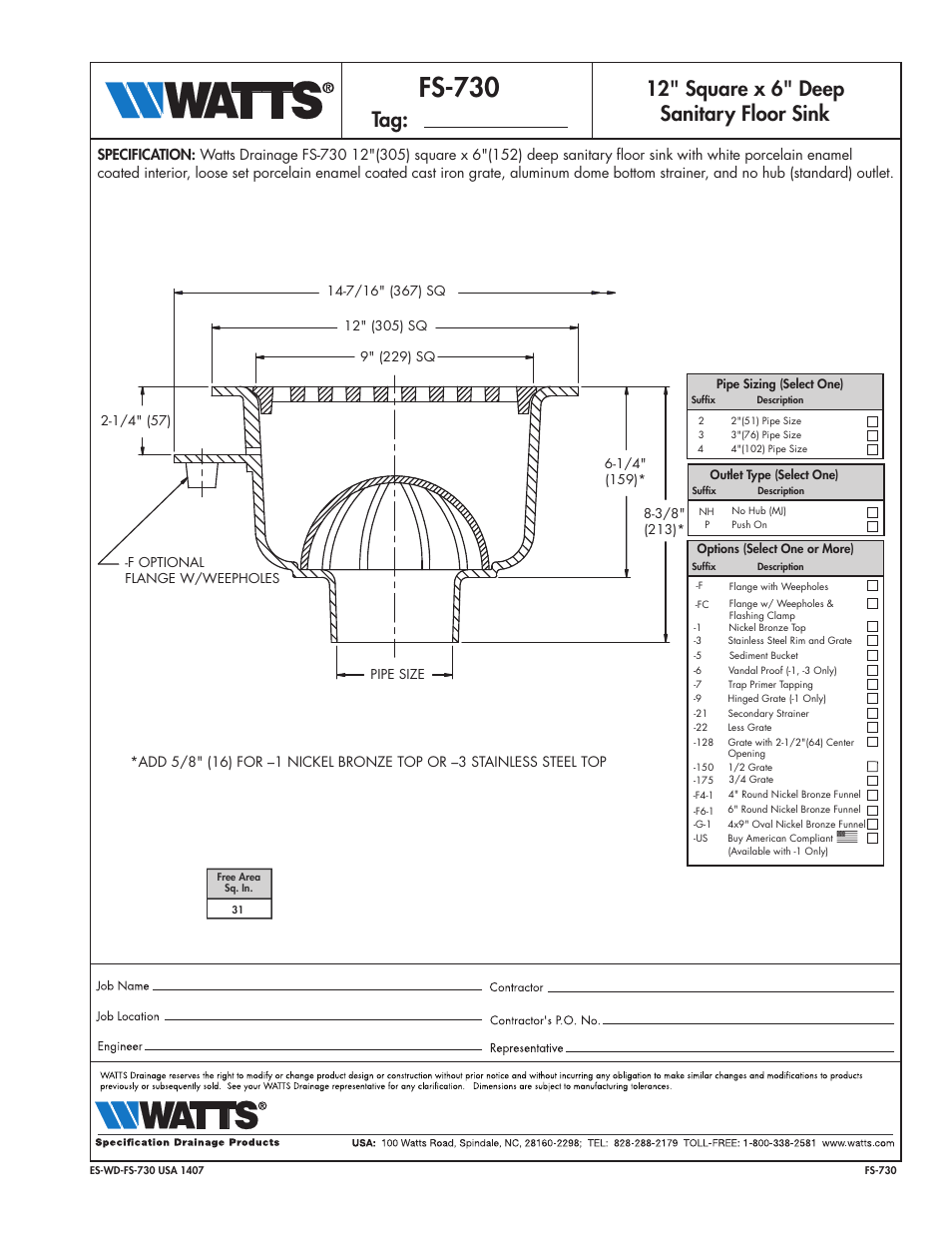 Watts FS-730 User Manual | 1 page