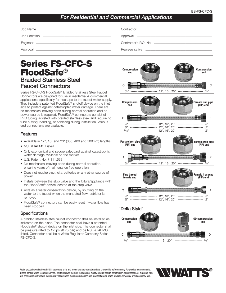 Watts FS-CFC-S User Manual | 2 pages